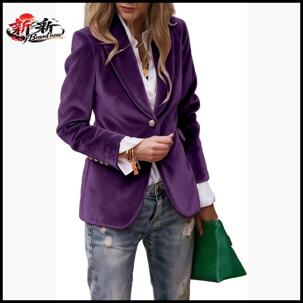 Velvet Blazer Slim Fit Single Button Faux Pocket Suit Jacket